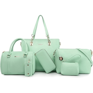 Ensemble de sacs à main décontractés vert menthe pour femme : sac fourre-tout, sac à bandoulière, pochette portefeuille, porte-clés en cuir PU et cuir de vachette véritable durable - Product Image 1