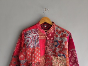 Chaqueta Acolchada de Patchwork Ecológica y Transpirable para Mujer, Cuello Mao, Manga Larga, Algodón, Estilo Otoñal, Largo Regular, con Botones - Product Image 4