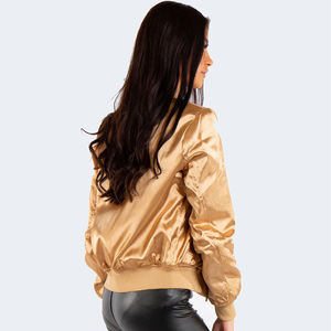 Blouson Bomber Doré en Satin pour Femme – Fermeture Éclair, Manches Longues, Couleur Unie, Col Rabattu – Vêtement d'Extérieur Tendance pour l'Automne - Product Image 3