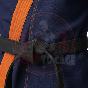 Bon Fournisseur – Tenue d'arts martiaux BJJ personnalisée, légère et respirante, avec imprimé contrastant bleu marine et bordure orange de sécurité - Product Image 5