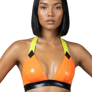 Conjunto de Bikini Halter Color Block para Mujer, Naranja, Negro, Amarillo Neón, Traje de Baño de Verano de Secado Rápido, Lavable a Máquina, Dos Piezas - Product Image 6