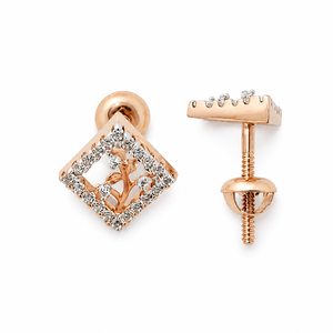 Pendientes de Oro Rosa de 18K con Diamantes y Diseño Floral Geométrico Namivaa para Mujer, Acabado Pulido, para Uso Diario, Fiestas, Bodas, Regalo de Joyería - Product Image 3