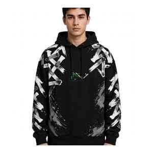 เสื้อฮู้ดทรงสามเหลี่ยม NEXTEX Unisex รุ่น Brushstroke สีดำขาว ผ้าฝ้ายฟลีซเนื้อนุ่ม อุ่นสบาย พร้อมลายกราฟิก - Product Image 1