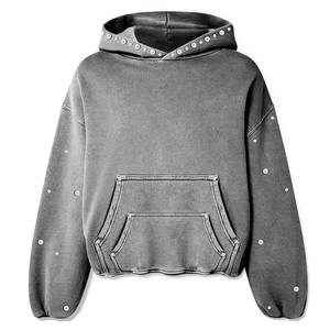Sudadera con capucha de algodón pesado para hombre, con lavado ácido, estampado en relieve, corte holgado, diseño con cremallera, estilo streetwear. - Product Image 1