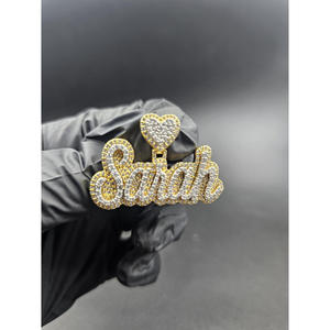 Custom "SARAH" <b>Name</b> Pendant Heart Iced Out Hip Hop Necklace Gold Bling Lab Grown Diamond <b>Chain</b> Jewelry Gift - Product Image 1