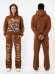 Ensemble de survêtement décontracté en coton épais avec design graphique imprimé, comprenant un sweat à capuche et un pantalon de jogging, style streetwear tendance - Product Image 5