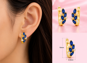 Pendientes de Aro de Plata de Ley 925 con Circonita Azul Chapados en Oro de 18K, Corte Marquesa, Engaste de Garra, Tipo Huggie, para Mujer, Joyería de Fiesta - Product Image 3