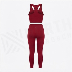 Conjunto de Yoga Rojo de 2 Piezas, Top Corto Deportivo, Leggings de Cintura Alta, Ropa Deportiva sin Costuras, Ropa Deportiva para Mujer - Product Image 2