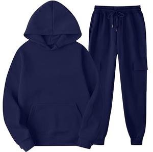 Conjunto Deportivo para Hombre, Transpirable, con Lavado Ácido, Logotipo Personalizado, Color Azul, Corte Ajustado, Sudadera con Capucha y Pantalones Joggers, Bolsillo Canguro, 4 Bolsillos - Product Image 1