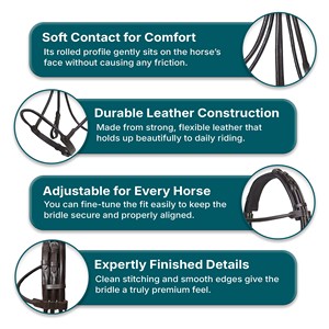 Bridon de dressage en cuir roulé de qualité supérieure avec couronne rembourrée et rênes assorties, équipement d'équitation anglais, fournisseur OEM en gros - Product Image 6