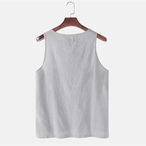 Débardeur en coton gris pour homme, col en V, décontracté, respirant, tricoté, couleur unie, sans manches - Product Image 2