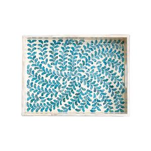 Plateau de service artisanal en nacre, rectangulaire, motif bleu tourbillon, artisanat artisanal, accessoire de table pour hôtel, vente en gros, durable - Product Image 1