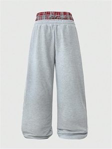 Pantalones Deportivos de Hombre a Cuadros con Cordón en la Cintura, Pierna Ancha, Rayas Laterales Bordadas, Estilo Holgado - Product Image 3