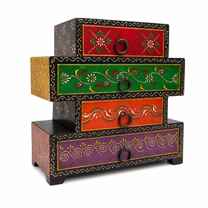 Handcrafted Traditional Wooden 4-Drawer <b>Storage</b> Chest | Hand-Painted <b>Stackable</b> Jewelry Makeup Organizer for <b>Wardrobe</b> Home Decor - Product Image 1