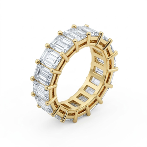 Anillo de eternidad de oro de 14 quilates con diamante cultivado en laboratorio de corte esmeralda, anillo de boda de oro para mujer, regalo, joyería para fiesta - Product Image 1