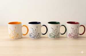 Juego de 4 Tazas de Cerámica Coloridas con Diseño Acanalado y Etiquetas Inspiradoras, Reutilizables y Ecológicas para el Hogar - Product Image 2
