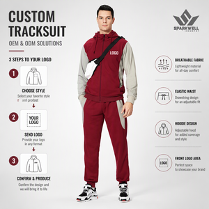 Ensemble de survêtement à capuche zippé pour homme Sparkwell, imprimé, bicolore, respirant, séchage rapide, léger, logo personnalisé, 2 pièces, vêtements de sport - Product Image 1