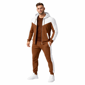 Ensemble de survêtement pour homme blanc et marron, sweat à capuche zippé et pantalon de jogging, tenue de sport décontractée pour la gym, la course et le fitness, vente en gros - Product Image 4
