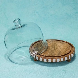 Base Redonda de Madera para Pastel con Cúpula de Vidrio, Hecha a Mano, 8 Pulgadas de Diámetro, Acabado de Madera Natural para Exhibición de Postres - Product Image 5