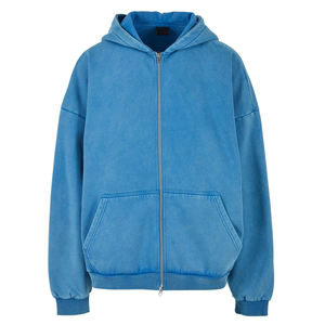 Sudadera con capucha personalizada al por mayor, sin cordones, de felpa francesa, estilo vintage, talla grande, para hombre, con cremallera, de peso pesado - Product Image 2