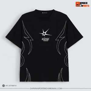 <b>High</b> Quality <b>Men</b> Oversized Black Cotton T-Shirt With Star Print O-<b>Neck</b> Short Sleeve Street Style Casual Shirt For Unisex - Product Image 4