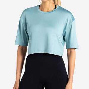 Nueva Camiseta Deportiva Corta para Mujer, Cómoda, de Color Sólido, Estilo Holgado con Hombros Caídos, Ropa Deportiva - Product Image 1