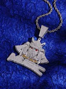 Colgante Personalizado con Incrustaciones de Moissanita, Logotipo de Samurái, Chapado en Rodio, Plata, Joyería Hip Hop Unisex - Product Image 5