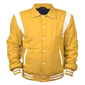 Veste universitaire jaune pour homme, col rabattu, mélange de laine, style Letterman, cuir véritable, vintage, pour l'hiver - Product Image 1