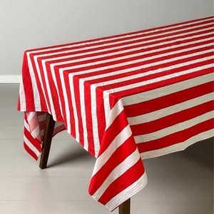 Striped Red and White Rectangular <b>Tablecloth</b>, Cotton Blend Table Cover, Dining Room Decor <b>Tablecloth</b> Table Cover Linen Set - Product Image 1