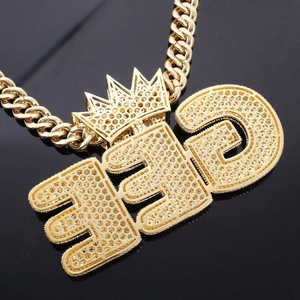 Chaîne pendentif en or 14 carats double couche avec diamants VVS, bijoux hip-hop, design épais vintage à lettres - Product Image 4