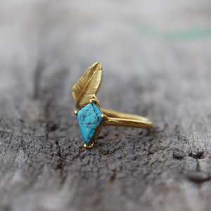 Natural <b>Turquoise</b> <b>Ring</b> 925 Sterling Silver 14K Gold Plated Statement Bohemian Gemstone <b>Ring</b> For Women Jewelry - Product Image 5