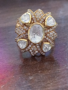 Amaira Jewels Floral Shape <b>Cocktail</b> <b>Ring</b> Moissainite Stone Classic Style 18K <b>Gold</b> Plated Women's Wedding Jewelry From Rajasthan - Product Image 4