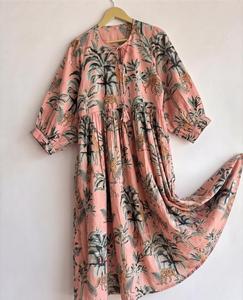Tropical Print Maxi <b>Dress</b> With Puff Sleeves Loose Boho Style Summer Casual Wear Viscose Polyester Fabric O-Neck <b>Elastic</b> Waist - Product Image 5