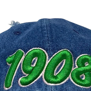 AKA 1908 Denim Hat Blue Embroidered Letter Baseball <b>Cap</b> Adjustable Washed Denim Headwear Casual Fashion <b>Vintage</b> Style <b>Cap</b> - Product Image 5