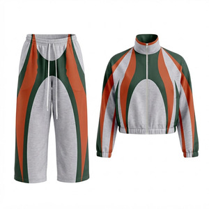 Survêtement personnalisé avec logo pour hommes et femmes, veste courte zippée et pantalon large, fabricant de marque privée - Product Image 1