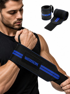 Soporte de Muñeca de Neopreno Webson, Ajustable con Cierre de Gancho y Ojal, Antideslizante, Negro con Rayas Moradas, para Levantamiento de Pesas y Entrenamiento de Fuerza - Product Image 1