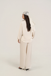 Pantalon de maternité décontracté d'été pour femme, coupe ample, jambe large, taille élastique, en mélange de soie, anti-plis, couleur unie, de luxe - Product Image 4