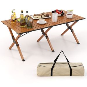 Tavolo da Campeggio Pieghevole in Alluminio con Pannello Effetto Legno per Uso Esterno e Officina - Product Image 3