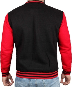 Veste universitaire unie noire et blanche pour homme AMERICAN TRENCH CLOTHING, fermeture éclair sur le devant, emplacement pour logo, vente en gros, vêtements streetwear - Product Image 6