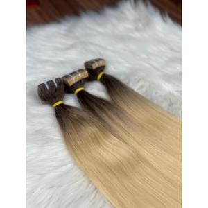 Extensions de cheveux humains blond cendré ombré, lisses, à bandes adhésives, 3 pièces - Product Image 2
