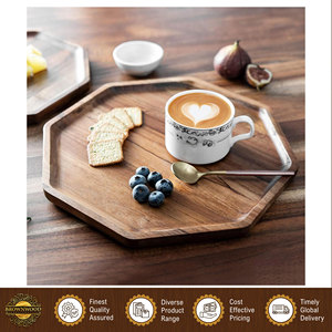 Juego de 2 Platos Octagonales de Madera de Acacia, Diseño Elegante, Hechos en India, para Frutas/Aperitivos/Quesos y Charcutería - Product Image 3