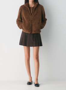 <b>Women's</b> <b>Brown</b> <b>Cardigan</b> Turtleneck Pullover Full Sleeve Solid Color Winter Casual Sweater Short Length Knitted Top - Product Image 3