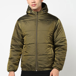 Men's Olive Green Hooded Puffer Jacket Windproof Thick Polyester Wadding Casual Winter <b>Coat</b> <b>Zipper</b> Closure Regular Fit - Product Image 3