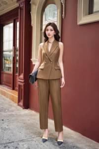 Pantalones Rectos de Cintura Alta Color Marrón para Mujer, Pantalones Holgados de Oficina, Color Sólido, Poliéster y Elastano, Ropa de Otoño JAMES - Product Image 2