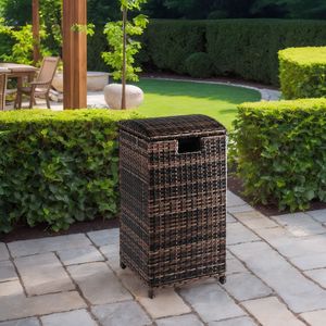 Cestino per rifiuti da esterno in rattan con ruote da 33 galloni e coperchio, per veranda, giardino, terrazza, bordo piscina, marrone - Product Image 6