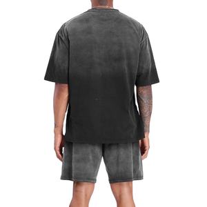 Ensemble de vêtements pour hommes effet soleil délavé, en coton coupé et cousu, 2 pièces : shorts et t-shirts délavés pour hommes 2026 - Product Image 3