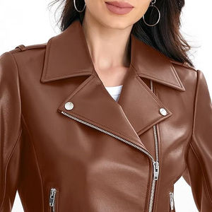 Blouson Bomber Femme en Cuir de Mouton Véritable Printemps 2025 – Rouge Hiver, Marron Foncé, Grande Taille, Coupe-Vent, Style Pakistanais - Product Image 1