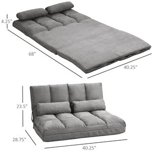 Poltrona Letto Convertibile Grigio Scuro con Schienale e Poggiatesta Regolabili, Chaise Longue Pieghevole a Un Posto per Ospiti con 2 Cuscini - Product Image 3