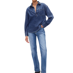 Camisa Casual de Algodón Tejido para Mujer con Cuello Abotonado, Transpirable, Resistente a la Decoloración, con Logotipo Frontal, Corte Holgado para Uso Diario - Product Image 3