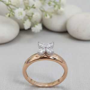 แหวนเพชรทรงมาร์คีส์รูปดอกไม้สุดหรูสำหรับผู้หญิง ทองคำแท้ 14K ของขวัญวันครบรอบสำหรับคนรัก - Product Image 2